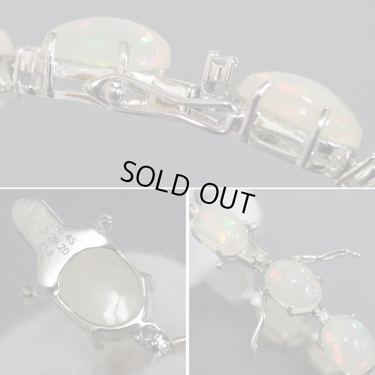 画像5: K18WGオパールダイヤモンドブレスレット O28.20 D0.45 17.4g 18cm (5)