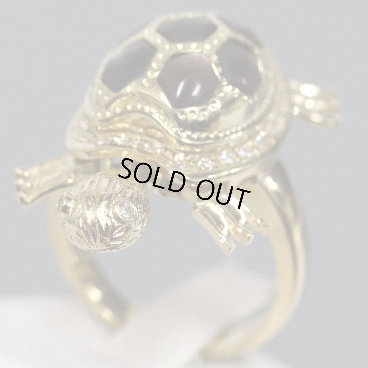 画像1: K18ダイヤモンドシェルリング 亀モチーフ D0.18 11.7g #11.5 (1)