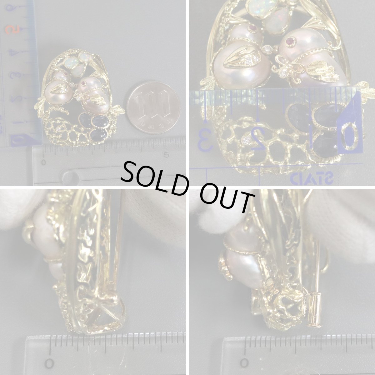 画像10: K18サファイアルビーダイヤモンドオパールペンダントトップ/ブローチ 鳥かごモチーフ S3.47 R0.06 D0.11 OP0.75 19.2g (10)