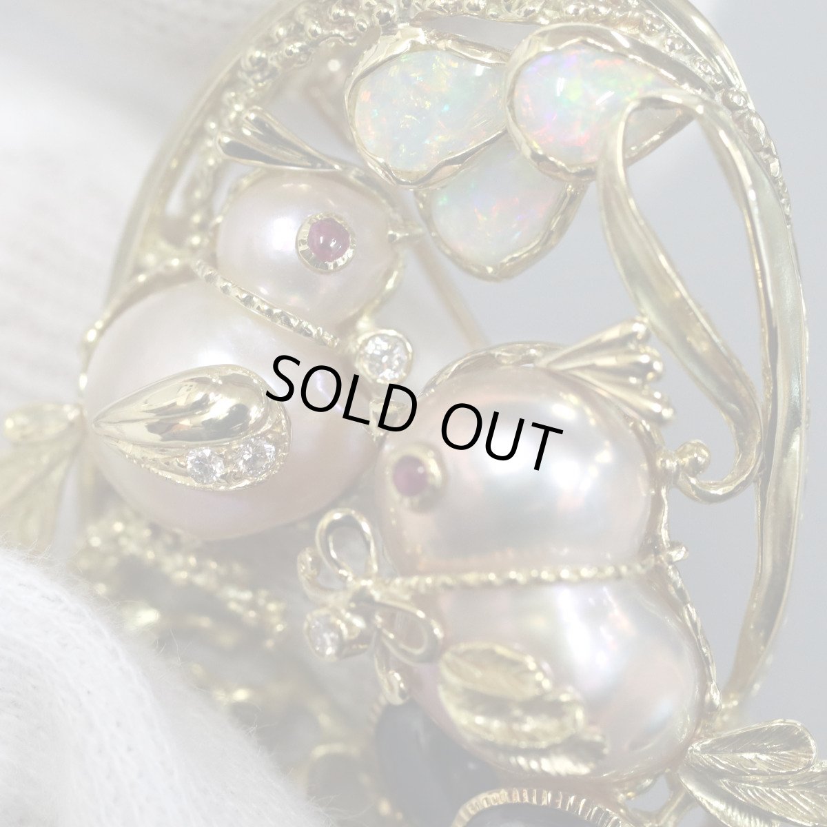 画像5: K18サファイアルビーダイヤモンドオパールペンダントトップ/ブローチ 鳥かごモチーフ S3.47 R0.06 D0.11 OP0.75 19.2g (5)