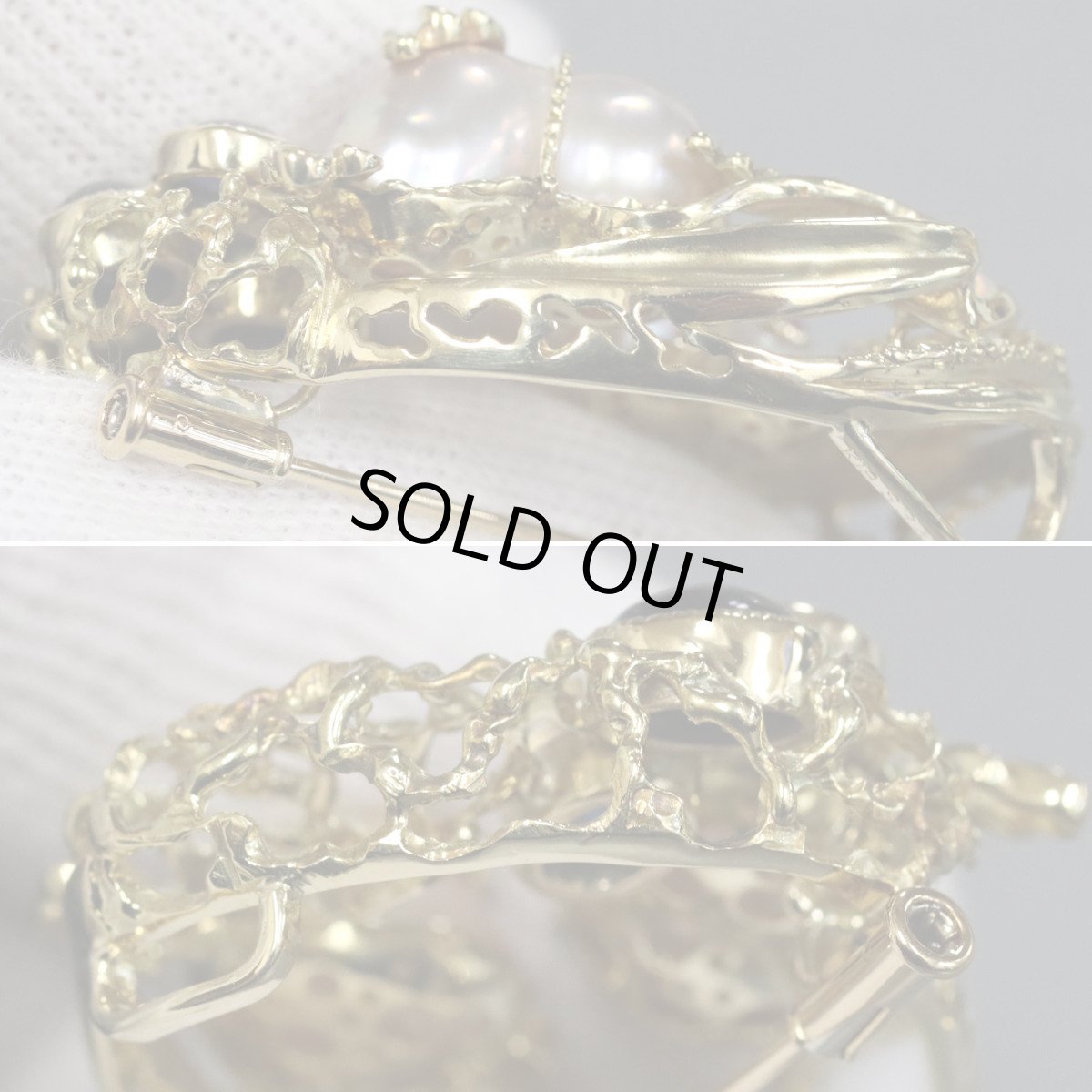 画像7: K18サファイアルビーダイヤモンドオパールペンダントトップ/ブローチ 鳥かごモチーフ S3.47 R0.06 D0.11 OP0.75 19.2g (7)