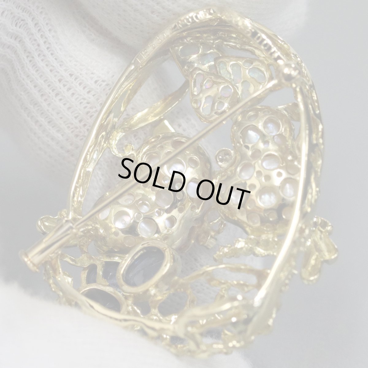 画像8: K18サファイアルビーダイヤモンドオパールペンダントトップ/ブローチ 鳥かごモチーフ S3.47 R0.06 D0.11 OP0.75 19.2g (8)