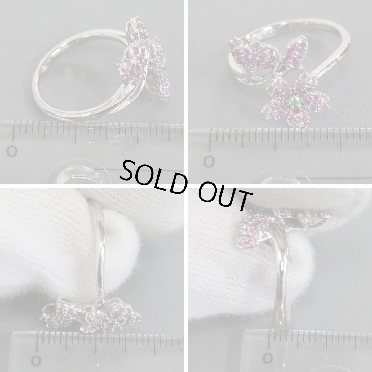 画像9: K18WGサファイアデマントイドガーネットリング フラワーモチーフ S0.53 DG0.02 4.5g #12 ホワイトゴールド (9)