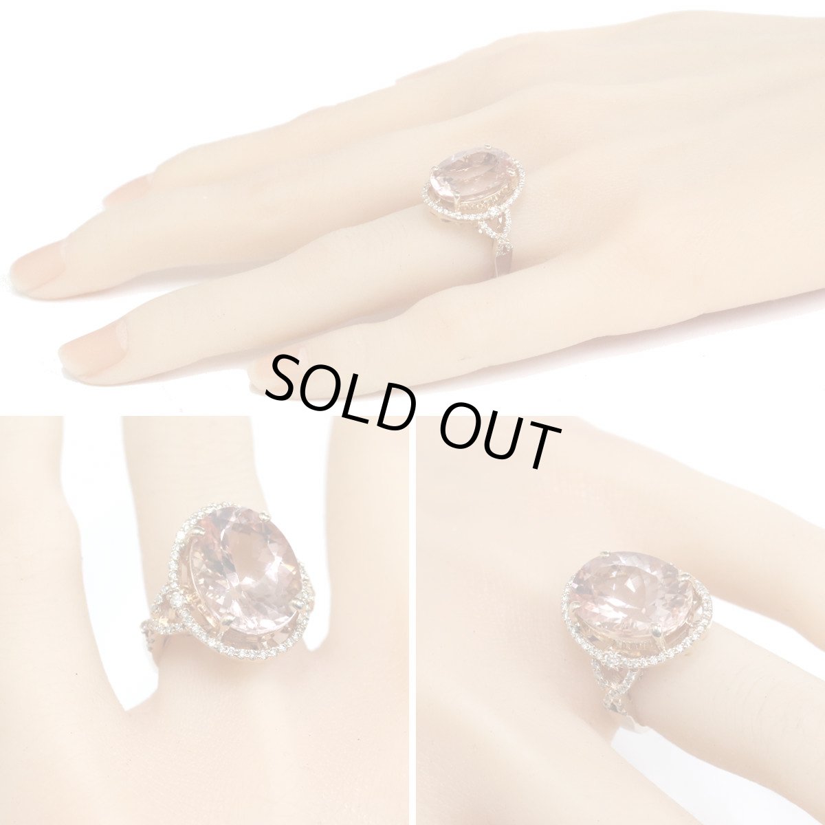 画像9: K18PGモルガナイトダイヤモンドリング M9.00 D0.47 #12 ソーティング (9)