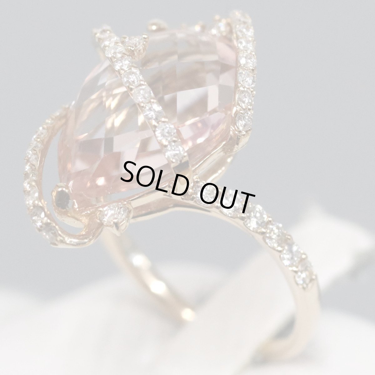 画像2: K18PGモルガナイトダイヤモンドリング M5.83 D0.45 4.2g #11 鑑別書 (2)