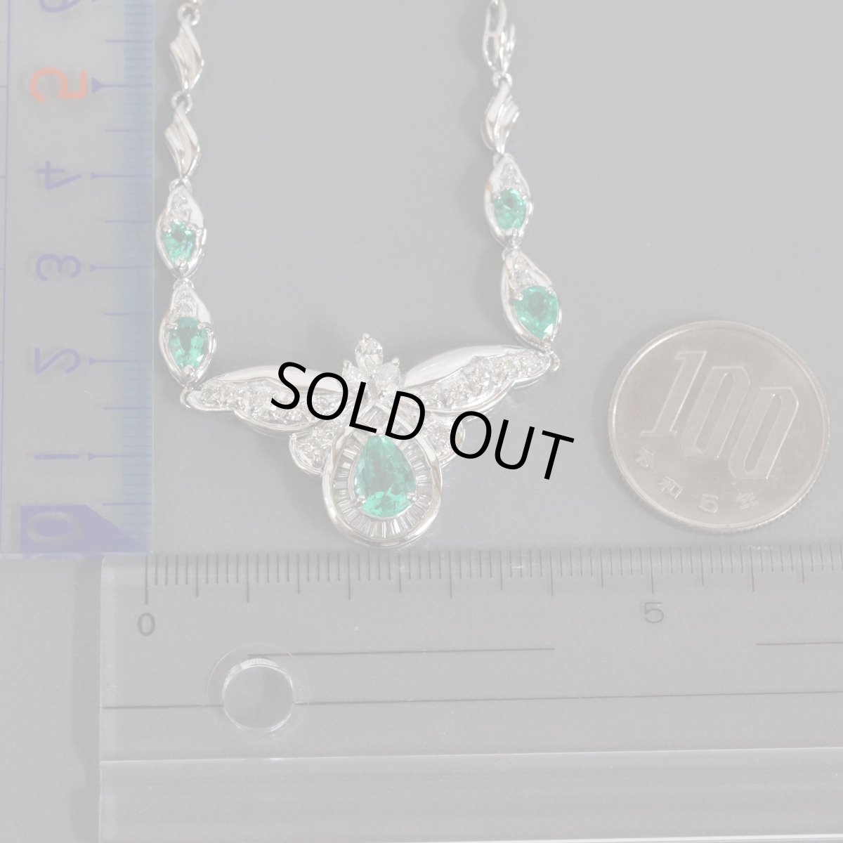 画像9: Pt900/Pt850エメラルドダイヤモンドネックレス E2.29 D1.44 30.5g 38cm (9)