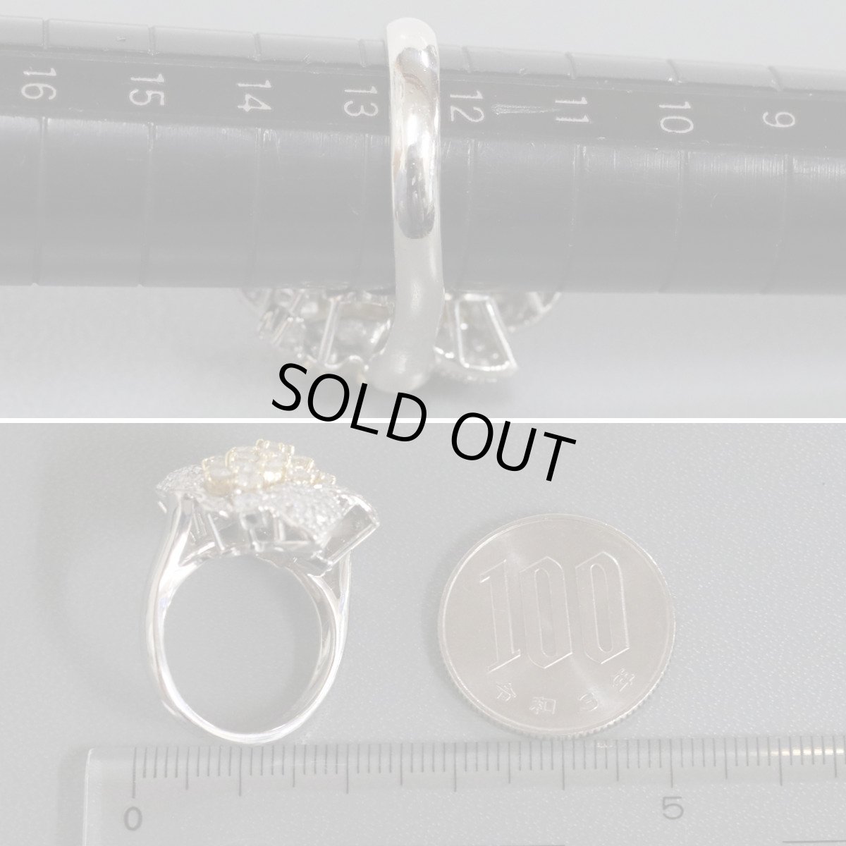 画像8: Pt900/K18ダイヤモンドリング フラワーモチーフ D2.30 13.7g #12.5 (8)