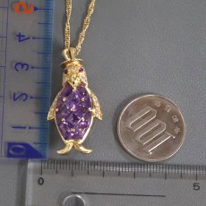 画像10: 18K/K18アメジストダイヤモンドルビーペンダント ペンギンモチーフ AM3.77 D0.22 R0.08 11.0g 40cm (10)