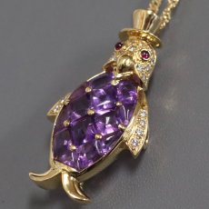 画像3: 18K/K18アメジストダイヤモンドルビーペンダント ペンギンモチーフ AM3.77 D0.22 R0.08 11.0g 40cm (3)
