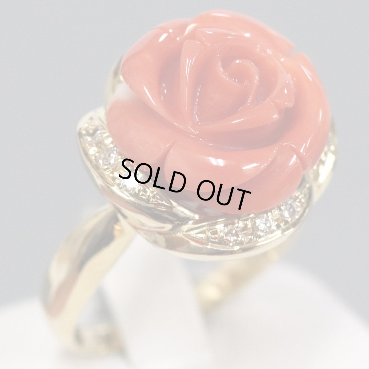 画像1: K18赤サンゴダイヤモンドリング フラワーモチーフ D0.16 10.3g #14 (1)