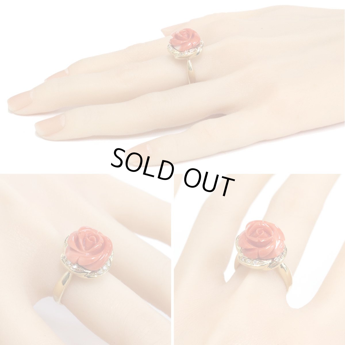 画像10: K18赤サンゴダイヤモンドリング フラワーモチーフ D0.16 10.3g #14 (10)