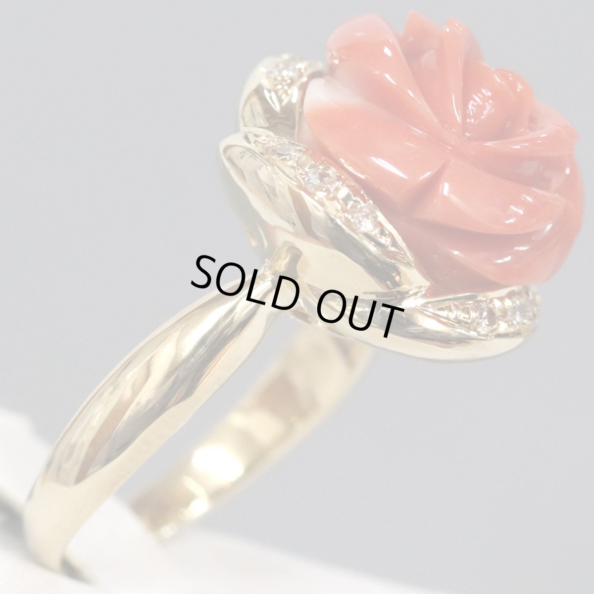 画像3: K18赤サンゴダイヤモンドリング フラワーモチーフ D0.16 10.3g #14 (3)