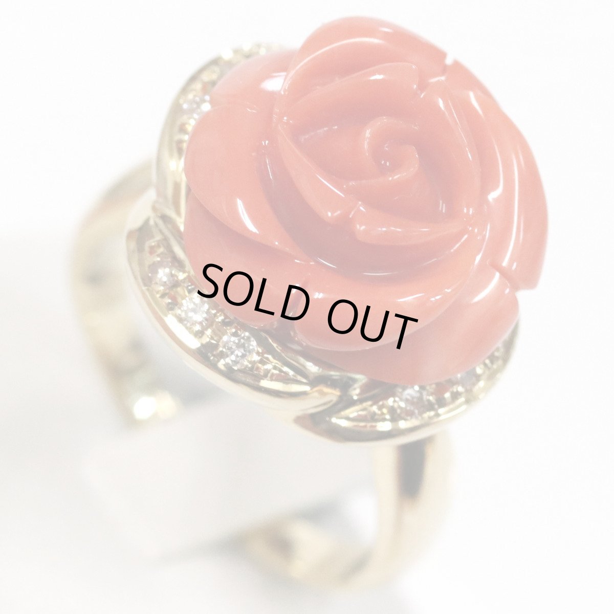 画像4: K18赤サンゴダイヤモンドリング フラワーモチーフ D0.16 10.3g #14 (4)