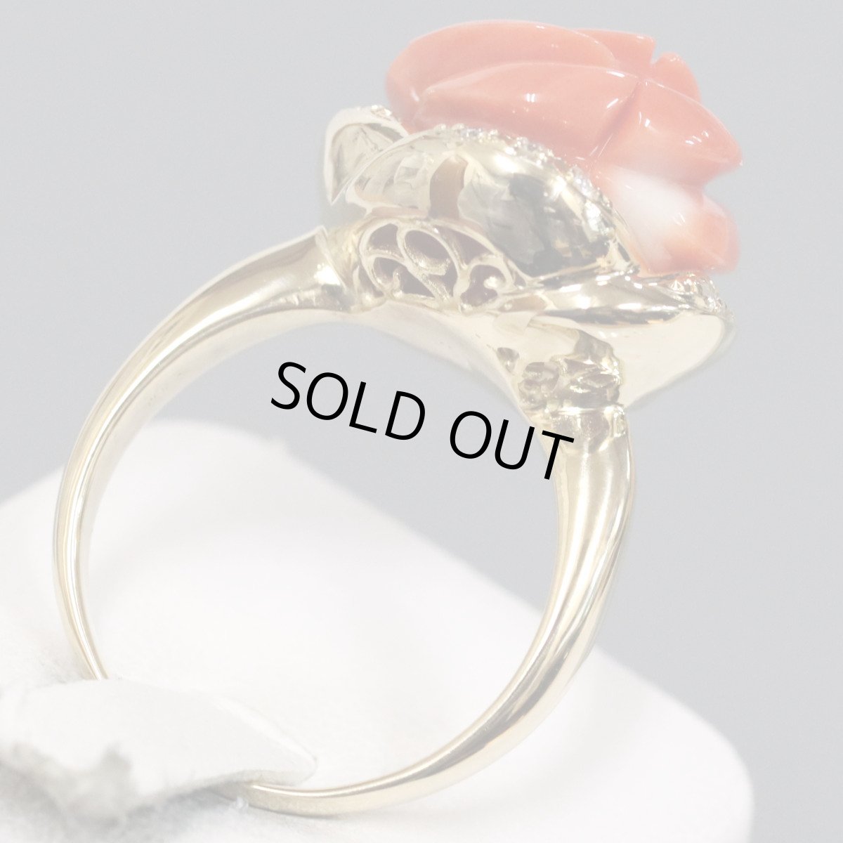 画像5: K18赤サンゴダイヤモンドリング フラワーモチーフ D0.16 10.3g #14 (5)