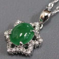 画像2: Pt900/Pt850ヒスイダイヤモンドペンダント ヒスイ1.64 D0.22 5.1g 42cm (2)