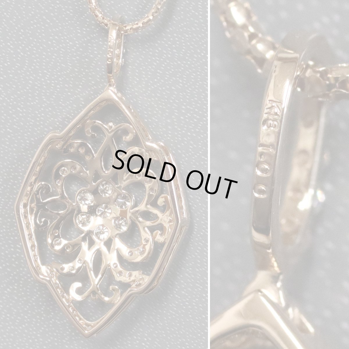 画像4: K18PGダイヤモンドペンダント D1.00 7.9g AJ付50cm (4)