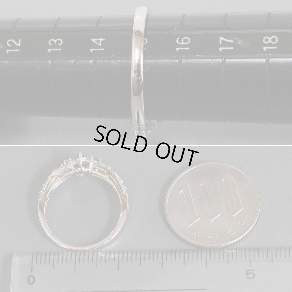 画像7: K18WGデマントイドガーネットダイヤモンドリング DG0.30 D0.18 2.9g #15 (7)