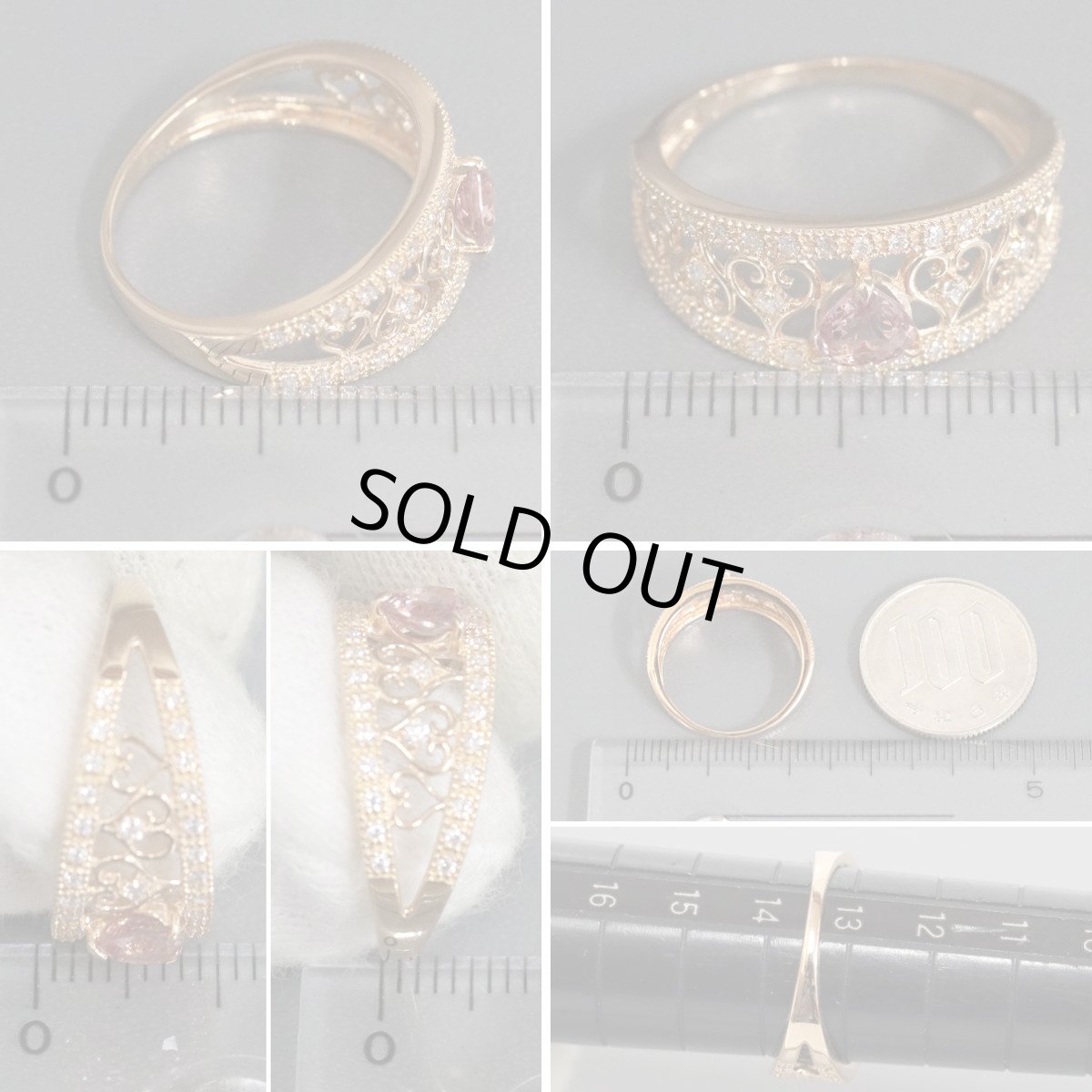 画像8: K18PGピンクサファイアダイヤモンドリング PS0.452 D0.22 3.1g #13 ソーティング (8)