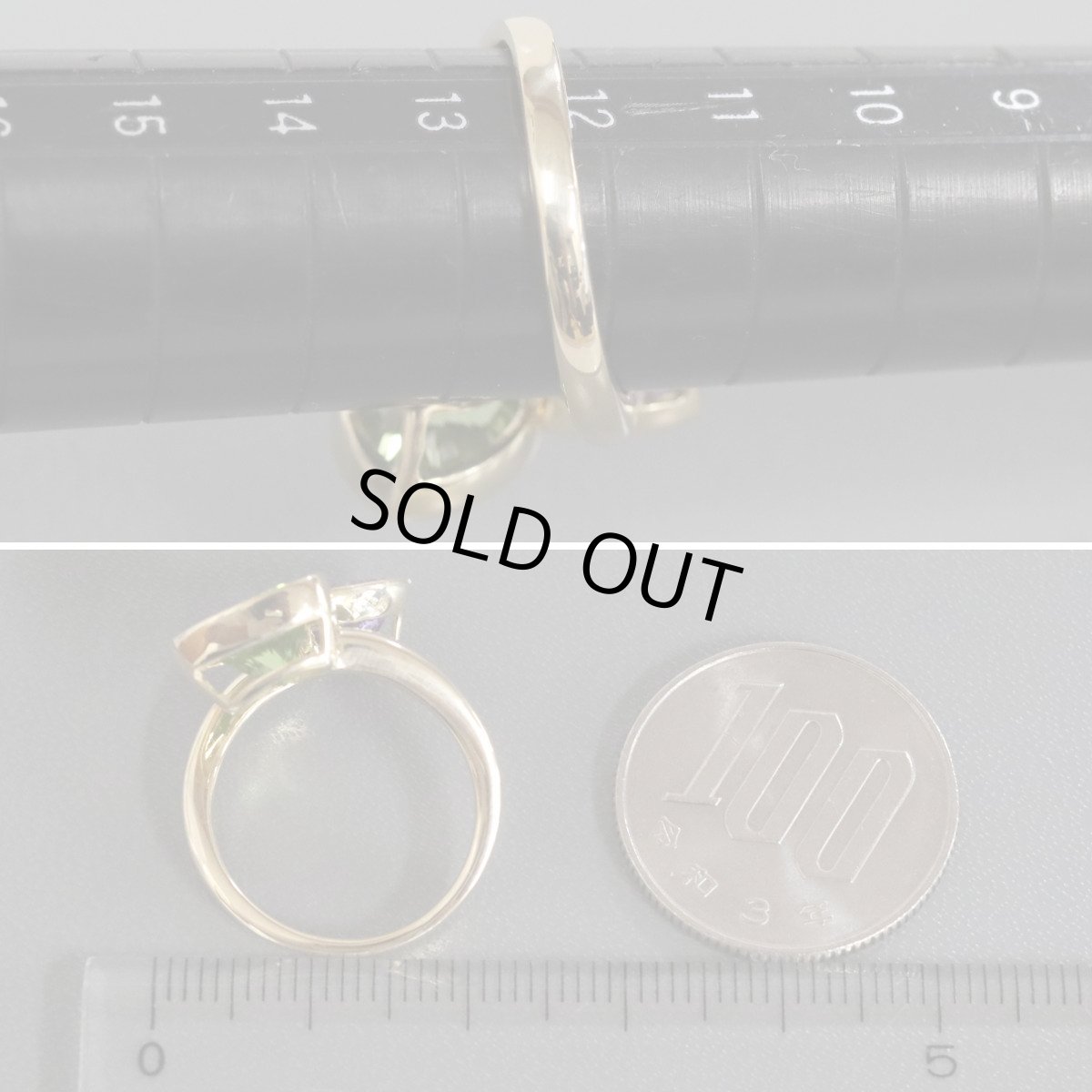 画像8: K18ペリドットアメジストリング Pe2.45 AM1.64 6.5g #12 イエローゴールド (8)