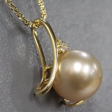 画像2: K18ダイヤモンドパールペンダント D0.05 パール12.5mm 9.9g AJ付45cm (2)