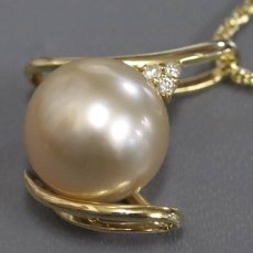 画像3: K18ダイヤモンドパールペンダント D0.05 パール12.5mm 9.9g AJ付45cm (3)