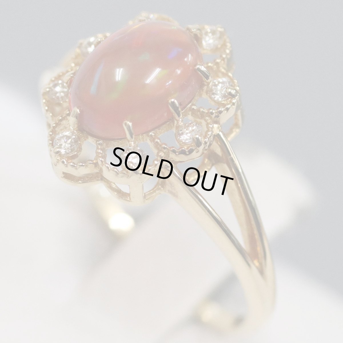 画像2: K18ファイヤーオパールダイヤモンドリング O0.87 D0.10 2.4g #12 ソーティング (2)