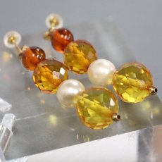 画像1: K18シトリンパール琥珀ピアス 4.6g (1)