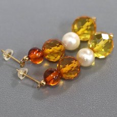 画像2: K18シトリンパール琥珀ピアス 4.6g (2)