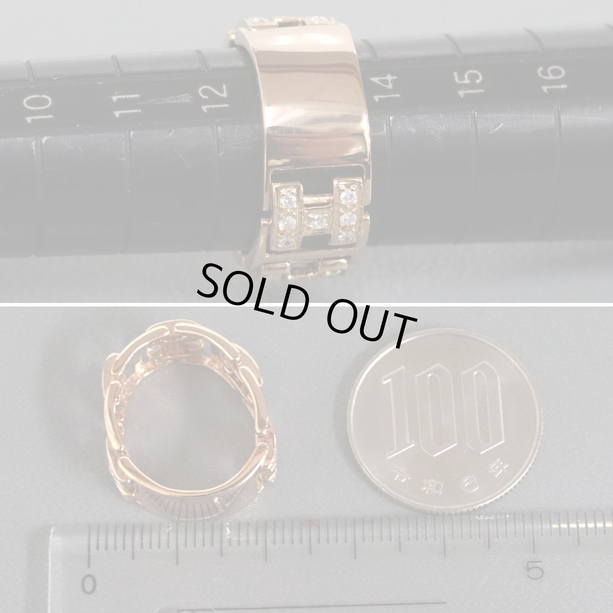 画像6: K18PGダイヤモンドリング Hモチーフ D0.50 6.7g #13.5 ピンクゴールド (6)