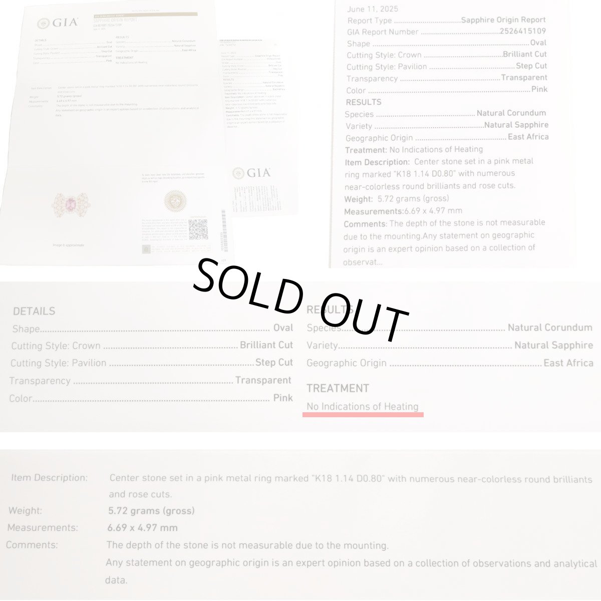 画像10: K18PGダイヤモンド非加熱ピンクサファイアリング リボンモチーフ D0.80 PS1.14 5.6g #12 GIA鑑別書 (10)