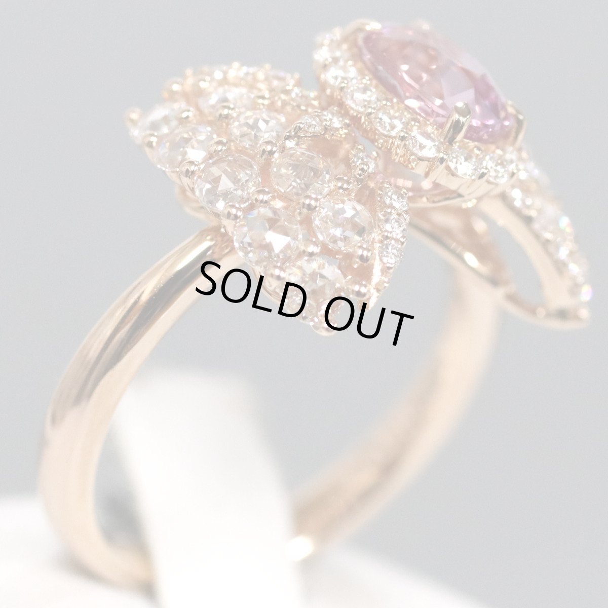 画像2: K18PGダイヤモンド非加熱ピンクサファイアリング リボンモチーフ D0.80 PS1.14 5.6g #12 GIA鑑別書 (2)