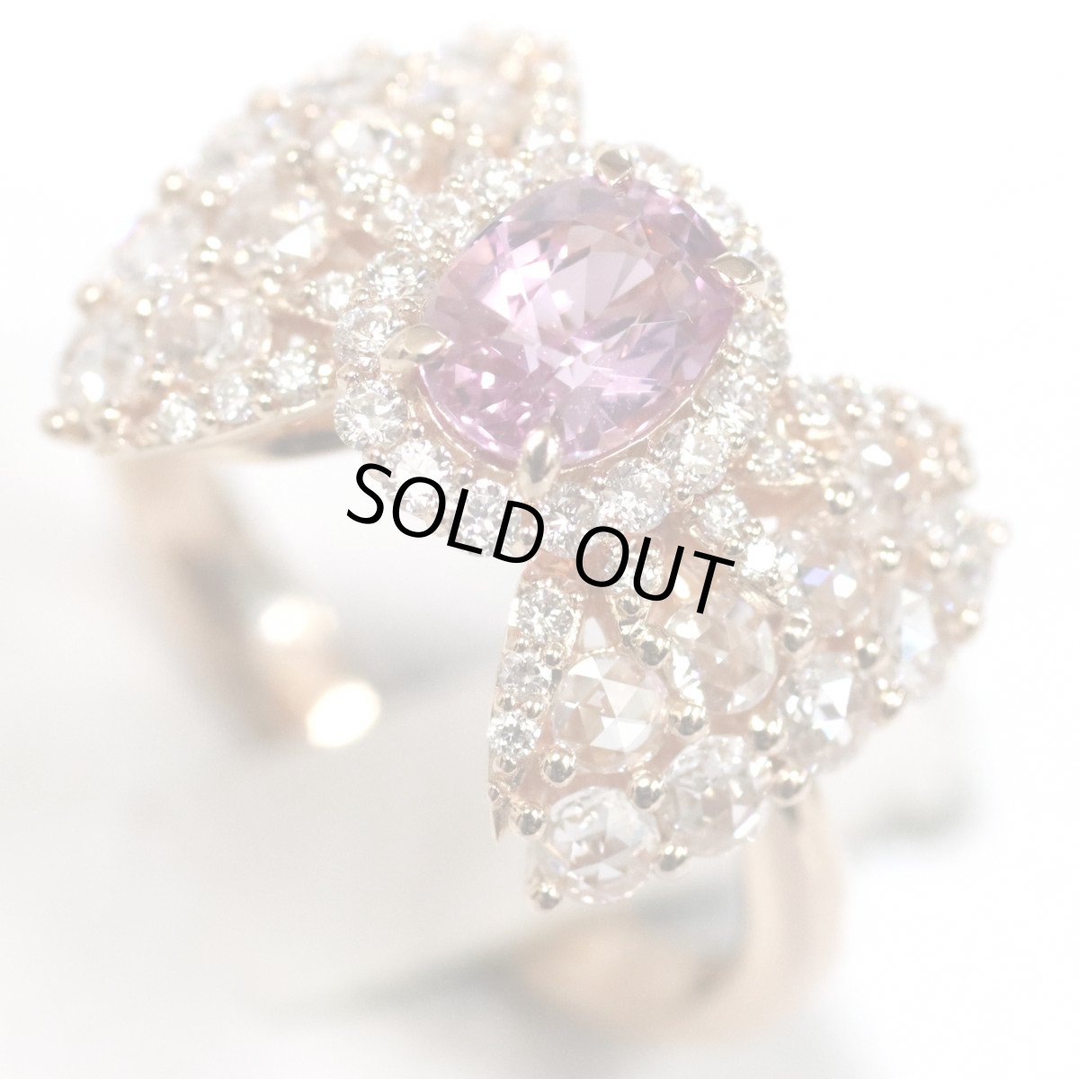 画像3: K18PGダイヤモンド非加熱ピンクサファイアリング リボンモチーフ D0.80 PS1.14 5.6g #12 GIA鑑別書 (3)