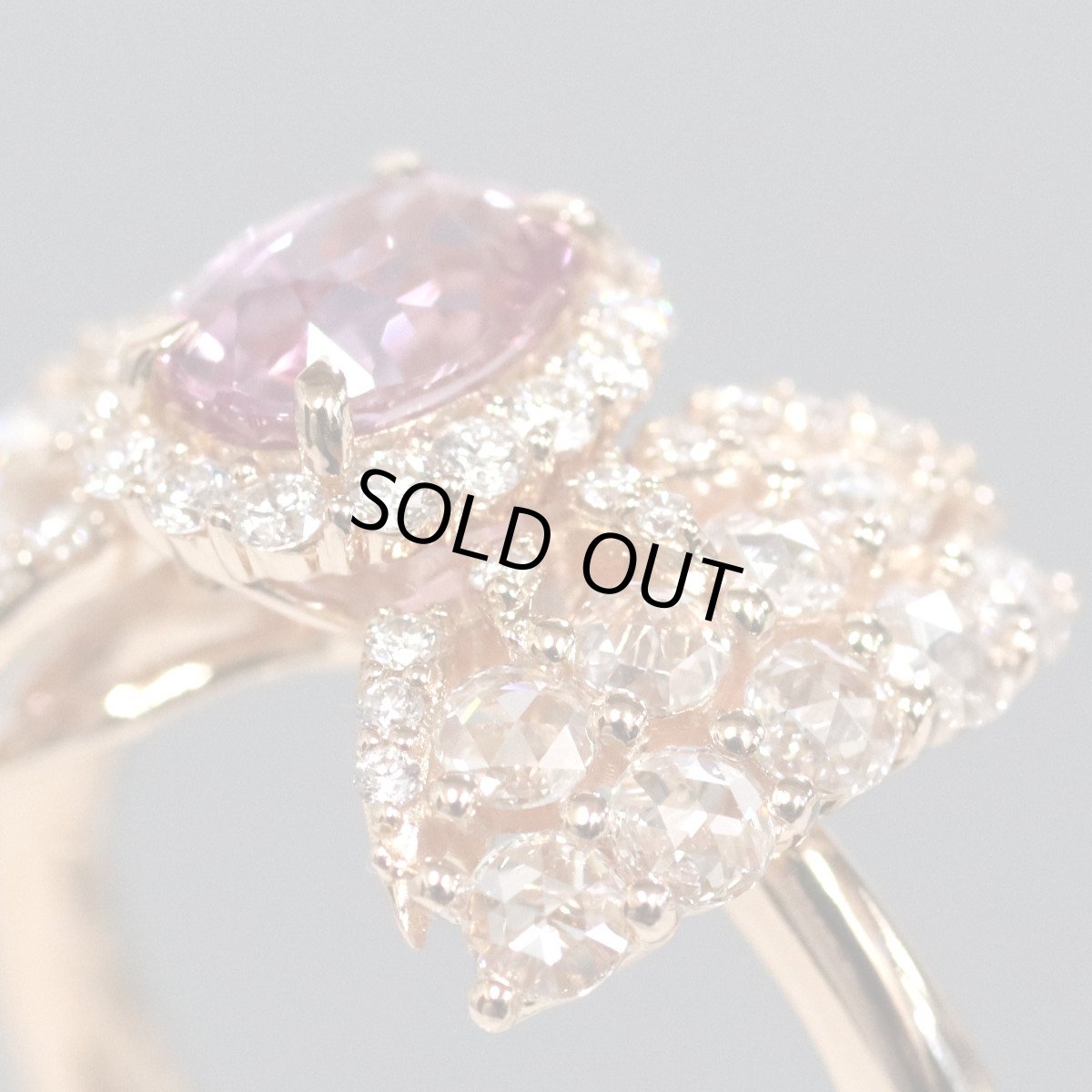 画像4: K18PGダイヤモンド非加熱ピンクサファイアリング リボンモチーフ D0.80 PS1.14 5.6g #12 GIA鑑別書 (4)