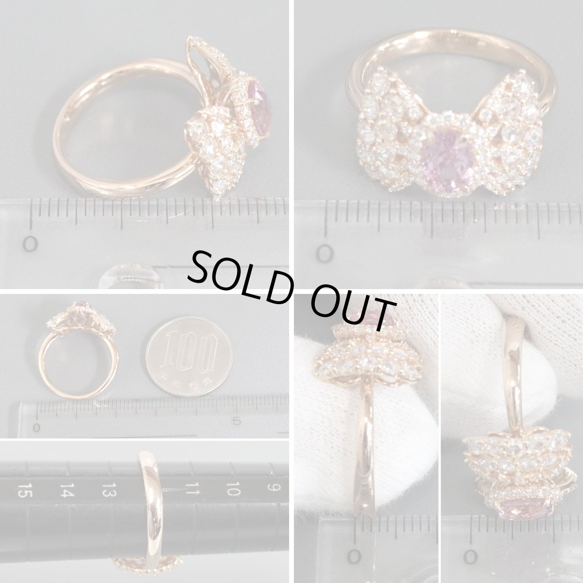 画像8: K18PGダイヤモンド非加熱ピンクサファイアリング リボンモチーフ D0.80 PS1.14 5.6g #12 GIA鑑別書 (8)