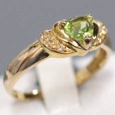 画像1: 18K/750ペリドットダイヤモンドリング 2.7g #13 (1)