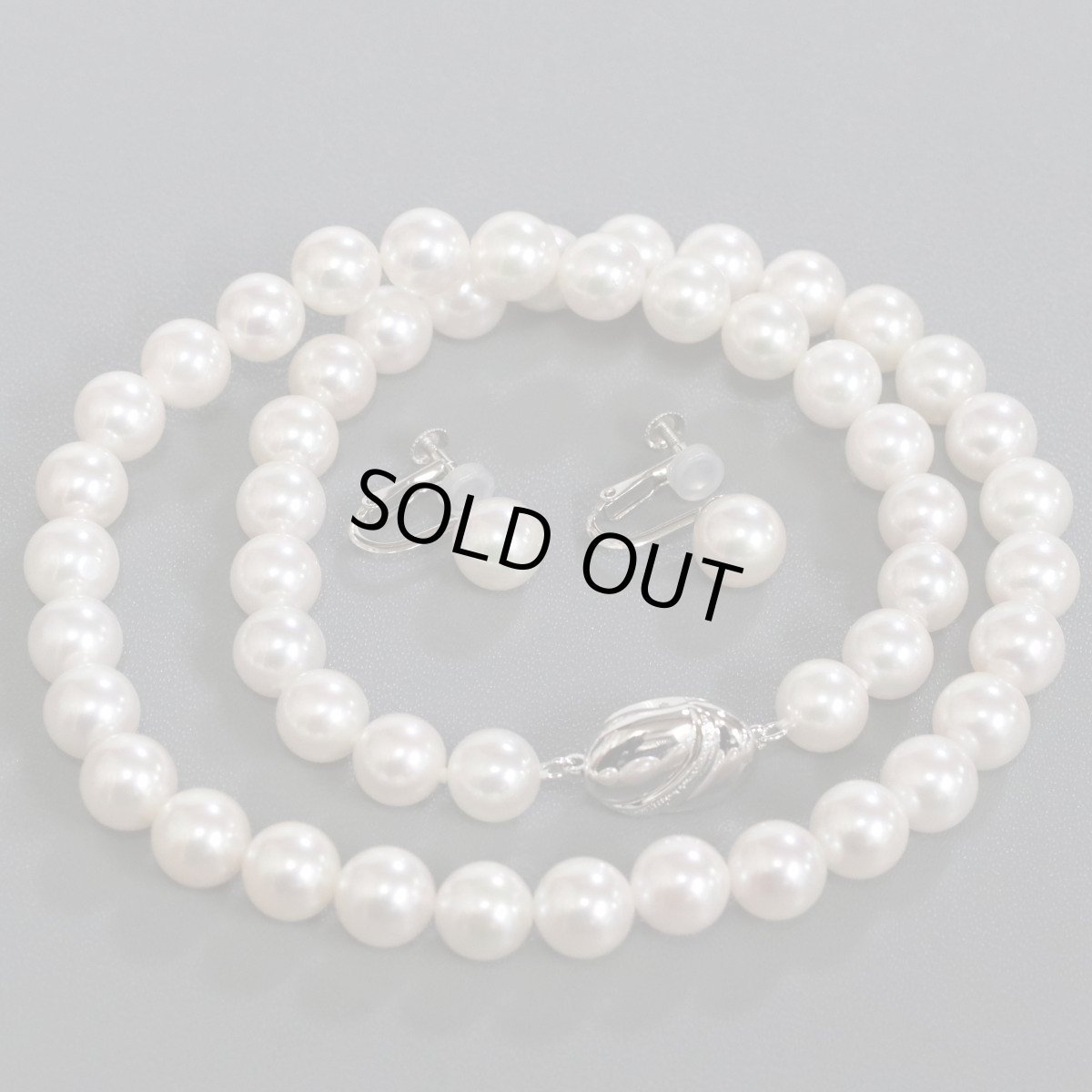 画像1: パールネックレスイヤリングセット シルバー/925金具 8.2-8.5mm 41cm 内外箱 鑑別書 (1)