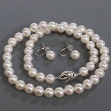 画像1: パールネックレスイヤリングセット シルバー/925金具 8.2-8.5mm 41cm 内外箱 鑑別書 (1)