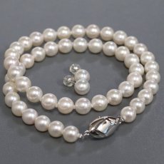 画像1: パールネックレスピアスセット シルバー/K14WG金具 7.5-8.0mm 40cm (1)