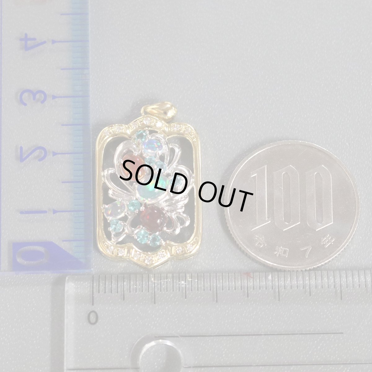 画像9: K18/Pt900オパールトルマリンダイヤモンドペンダントトップ O1.19 T0.30 D0.08 9.1g (9)