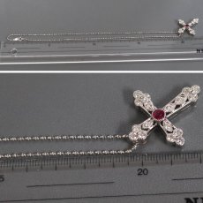画像9: K18WGダイヤモンドルビーペンダント クロスモチーフ D1.00 R0.34 9.2g 39cm (9)
