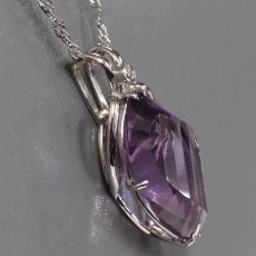画像2: Pt850/K18WGアメジストダイヤモンドペンダント AM20.39 D0.02 12.1g 55cm (2)