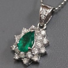 画像2: Pt900/850エメラルドダイヤモンドペンダント E0.59 D0.68 5.1g 45cm (2)