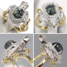 画像3: K18YG/WGトラピッチェエメラルドダイヤモンドリング 亀モチーフ E1.29 D0.24 6.5g #11.5 保証書 (3)