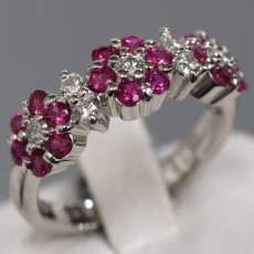 画像1: Pt900ルビーダイヤモンドリング フラワーモチーフ R0.83 D0.31 6.9g #12 (1)