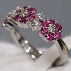 画像2: Pt900ルビーダイヤモンドリング フラワーモチーフ R0.83 D0.31 6.9g #12 (2)