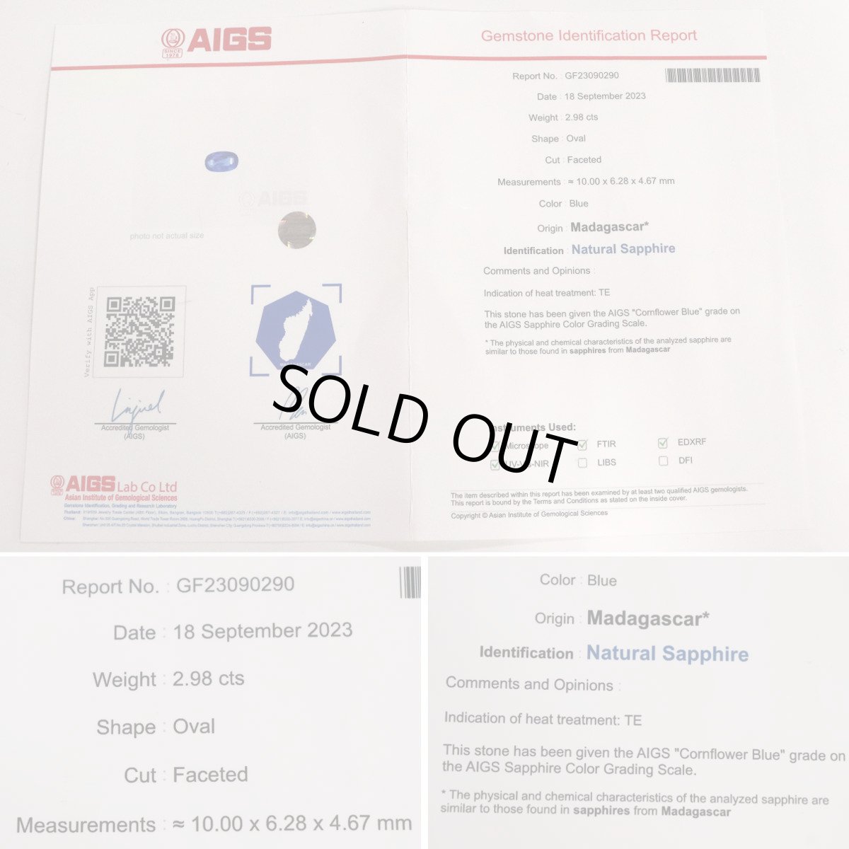 画像10: Pt900コーンフラワーブルーサファイアダイヤモンドリング S2.98 D1.00 7.5g #12.5 AIGS鑑別書 (10)