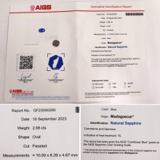 画像10: Pt900コーンフラワーブルーサファイアダイヤモンドリング S2.98 D1.00 7.5g #12.5 AIGS鑑別書 (10)