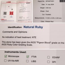 画像10: Pt900ダイヤモンド非加熱ピジョンブラッドルビーリング R0.62 D0.30 5.4g #13 AIGS鑑別書 (10)