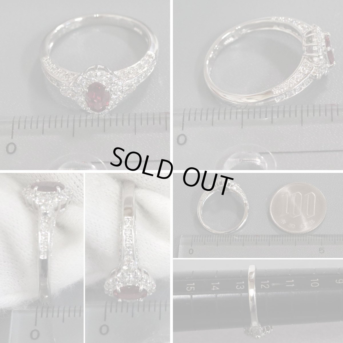 画像8: Pt900ダイヤモンド非加熱ピジョンブラッドルビーリング R0.48 D0.54 4.6g #12 AIGS鑑別書 (8)