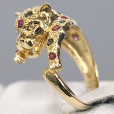 画像2: K18ルビーサファイアダイヤモンドリング パンサーモチーフ R0.41 S0.37 D0.01 6.7g #11 (2)